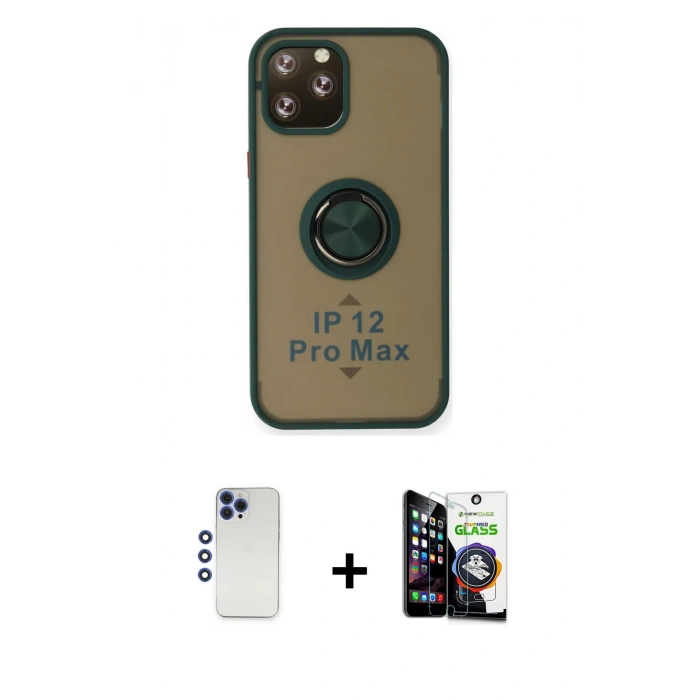 MARSİLYAN™- iPhone 12 Pro Max Kılıf Yörünge Çizgi - Şeffaf Temperli Cam Ekran Koruyucu + Shine Kamera Lens - LT