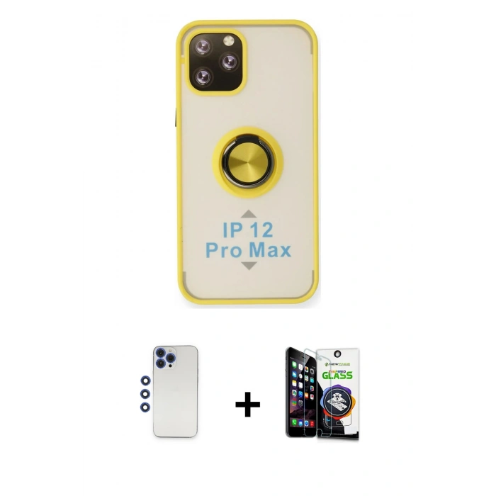 MARSİLYAN™- iPhone 12 Pro Max Kılıf Yörünge Çizgi - Şeffaf Temperli Cam Ekran Koruyucu + Shine Kamera Lens - LT