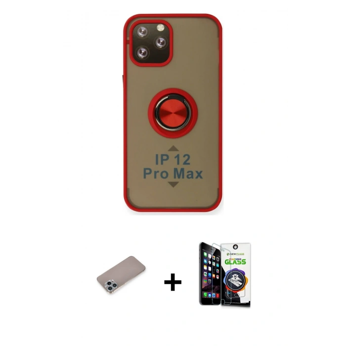 MARSİLYAN™- iPhone 12 Pro Max Kılıf Yörünge Çizgi - Şeffaf Temperli Cam Ekran Koruyucu + Shine Kamera Lens Koruma Cam - SABE