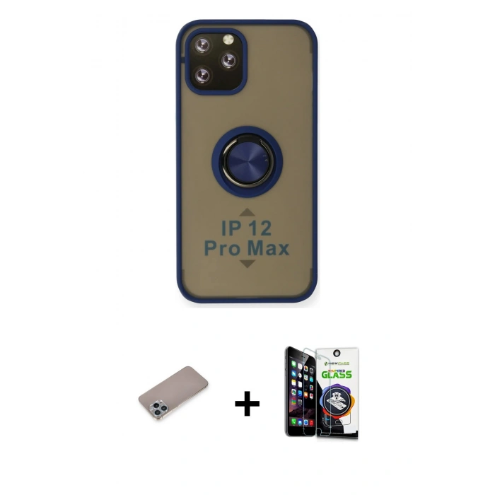 MARSİLYAN™- iPhone 12 Pro Max Kılıf Yörünge Çizgi - Şeffaf Temperli Cam Ekran Koruyucu + Shine Kamera Lens Koruma Cam - SABE