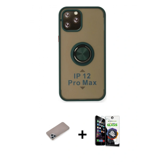 MARSİLYAN™- iPhone 12 Pro Max Kılıf Yörünge Çizgi - Şeffaf Temperli Cam Ekran Koruyucu + Shine Kamera Lens Koruma Cam - SABE