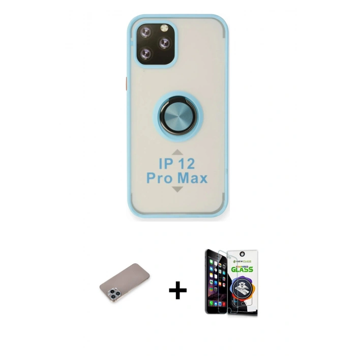 MARSİLYAN™- iPhone 12 Pro Max Kılıf Yörünge Çizgi - Şeffaf Temperli Cam Ekran Koruyucu + Shine Kamera Lens Koruma Cam - SABE