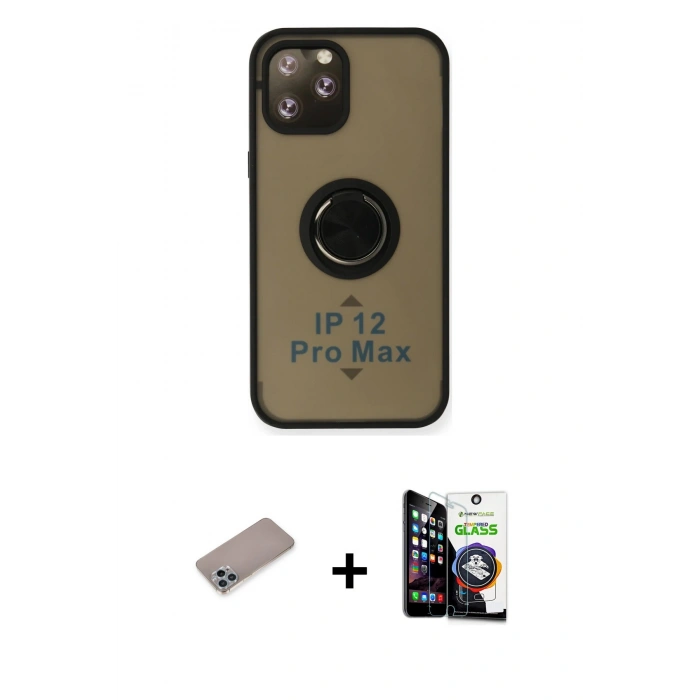 MARSİLYAN™- iPhone 12 Pro Max Kılıf Yörünge Çizgi - Şeffaf Temperli Cam Ekran Koruyucu + Shine Kamera Lens Koruma Cam - SABE