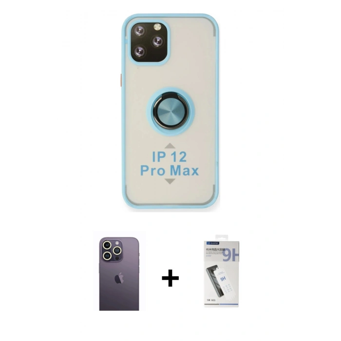 MARSİLYAN™- iPhone 12 Pro Max Kılıf Yörünge Çizgi - Şeffaf Uv Polymer Nano Ekran Koruyucu + Neon Fosforlu Kamera Lens - BZ