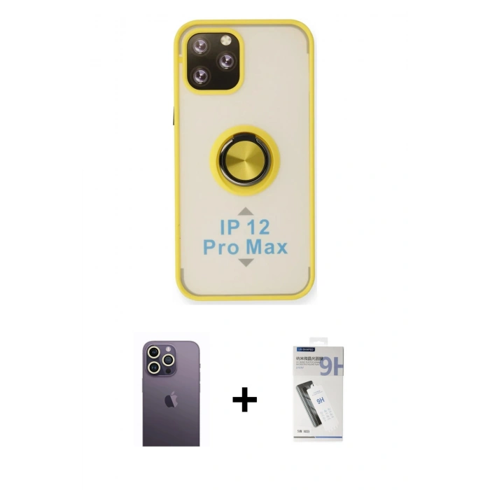 MARSİLYAN™- iPhone 12 Pro Max Kılıf Yörünge Çizgi - Şeffaf Uv Polymer Nano Ekran Koruyucu + Neon Fosforlu Kamera Lens - BZ