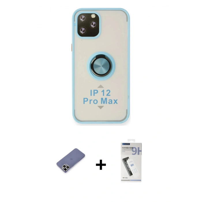 MARSİLYAN™- iPhone 12 Pro Max Kılıf Yörünge Çizgi - Şeffaf Uv Polymer Nano Ekran Koruyucu + Metal Kamera Lens Koruma Cam - GD