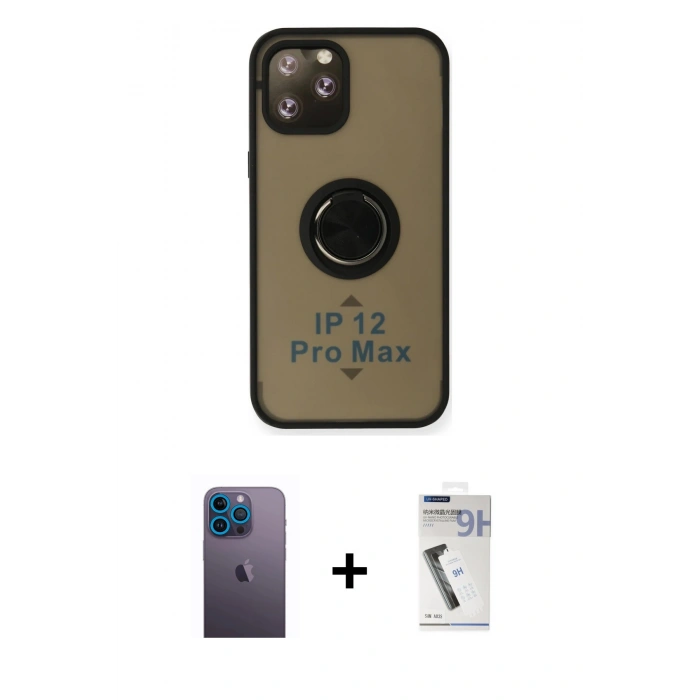 MARSİLYAN™- iPhone 12 Pro Max Kılıf Yörünge Çizgi - Şeffaf Uv Polymer Nano Ekran Koruyucu + Neon Fosforlu Kamera Lens - MI