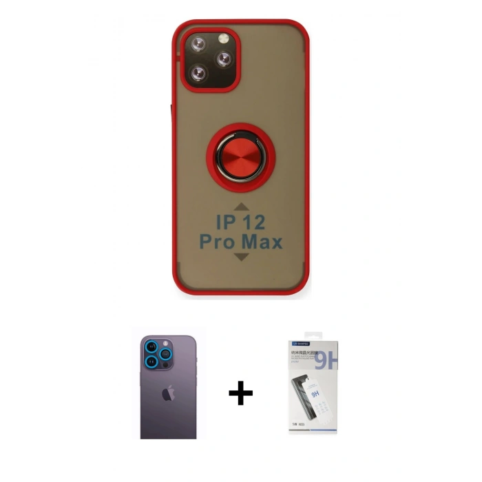 MARSİLYAN™- iPhone 12 Pro Max Kılıf Yörünge Çizgi - Şeffaf Uv Polymer Nano Ekran Koruyucu + Neon Fosforlu Kamera Lens - MI