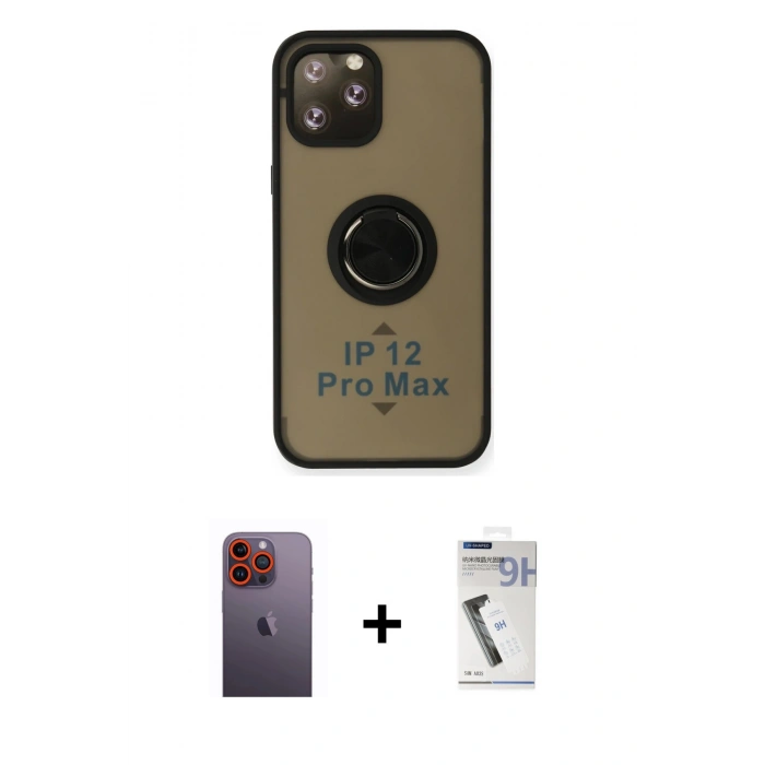 MARSİLYAN™- iPhone 12 Pro Max Kılıf Yörünge Çizgi - Şeffaf Uv Polymer Nano Ekran Koruyucu + Neon Fosforlu Kamera Lens - TU