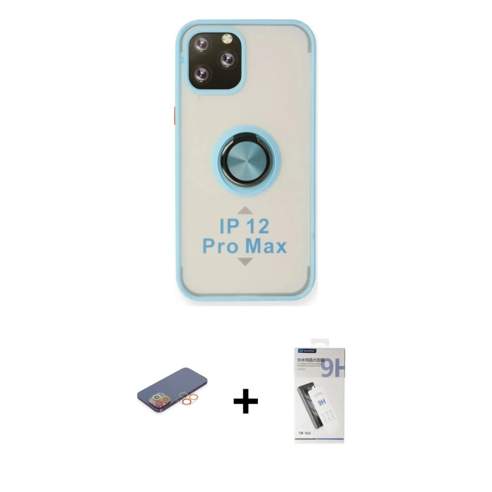 MARSİLYAN™- iPhone 12 Pro Max Kılıf Yörünge Çizgi - Şeffaf Uv Polymer Nano Ekran Koruyucu + Renkli Kamera Lens Koruma Cam - TU