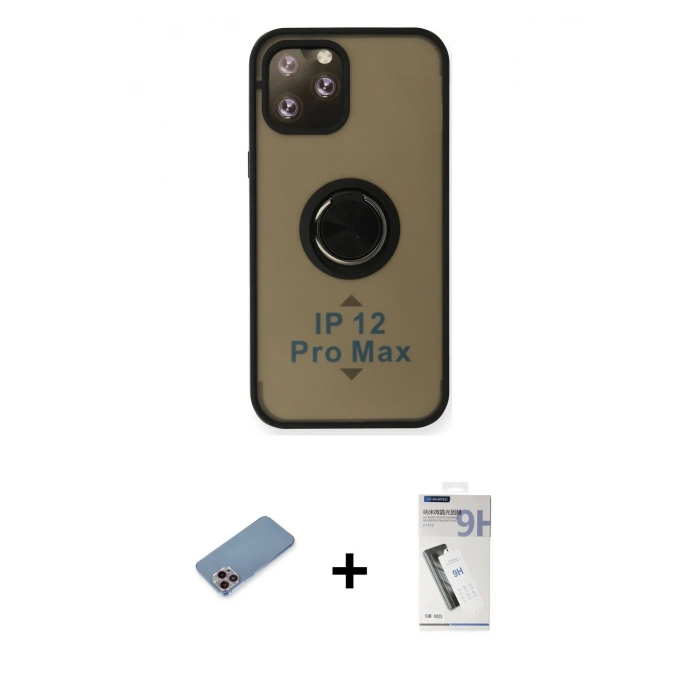 MARSİLYAN™- iPhone 12 Pro Max Kılıf Yörünge Çizgi - Şeffaf Uv Polymer Nano Ekran Koruyucu + Shine Kamera Lens Koruma Cam - PE
