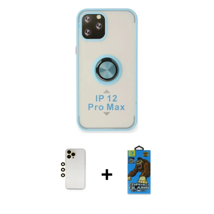 MARSİLYAN™- iPhone 12 Pro Max Kılıf Yörünge Çizgi - Siyah 18D Cam Ekran Koruyucu + Shine Kamera Lens - GD