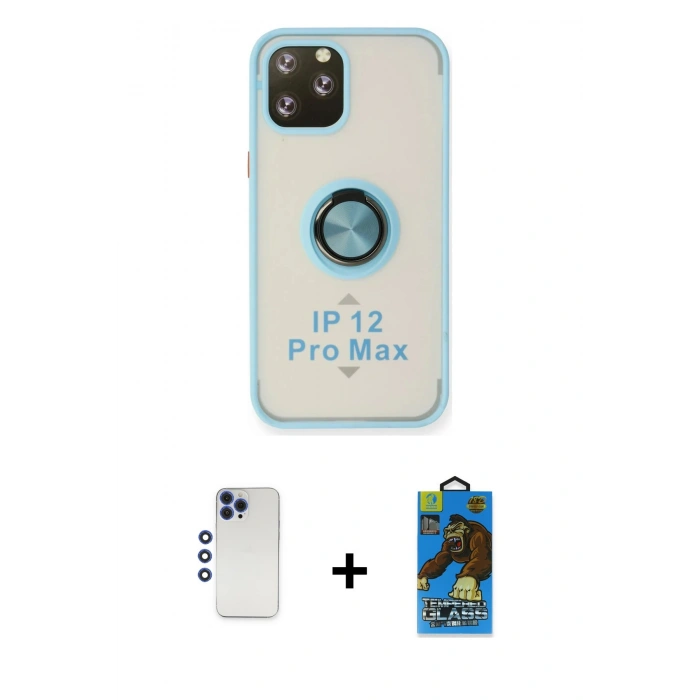 MARSİLYAN™- iPhone 12 Pro Max Kılıf Yörünge Çizgi - Siyah 18D Cam Ekran Koruyucu + Shine Kamera Lens - LT