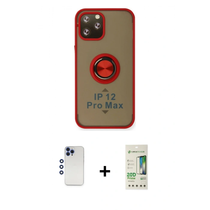 MARSİLYAN™- iPhone 12 Pro Max Kılıf Yörünge Çizgi - Siyah 20D Premium Cam Ekran Koruyucu + Shine Kamera Lens - LT
