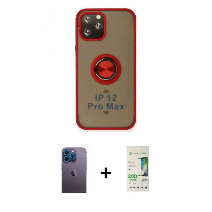 MARSİLYAN™- iPhone 12 Pro Max Kılıf Yörünge Çizgi - Siyah 20D Premium Cam Ekran Koruyucu + Neon Fosforlu Kamera Lens - MI