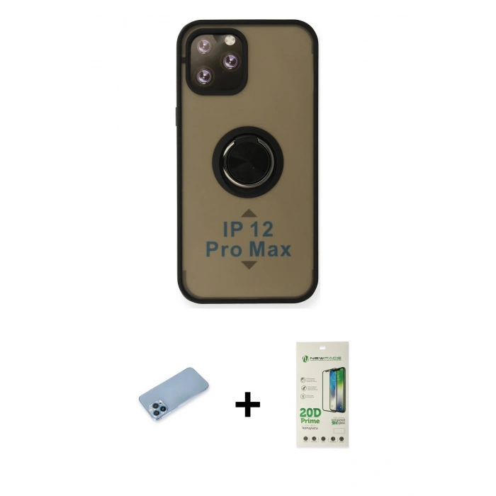 MARSİLYAN™- iPhone 12 Pro Max Kılıf Yörünge Çizgi - Siyah 20D Premium Cam Ekran Koruyucu + Shine Kamera Lens Koruma Cam - MI