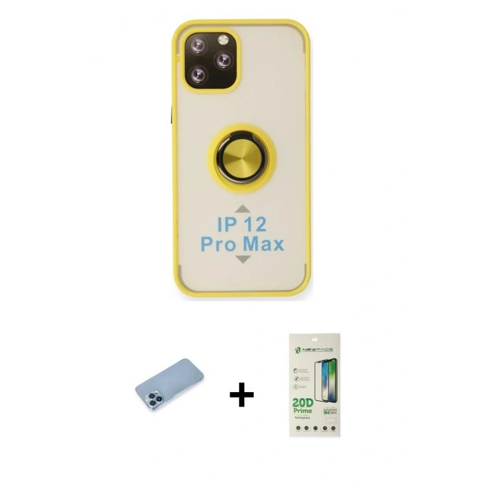 MARSİLYAN™- iPhone 12 Pro Max Kılıf Yörünge Çizgi - Siyah 20D Premium Cam Ekran Koruyucu + Shine Kamera Lens Koruma Cam - MI