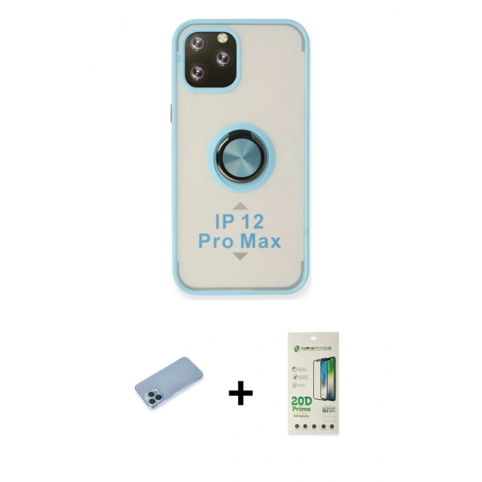 MARSİLYAN™- iPhone 12 Pro Max Kılıf Yörünge Çizgi - Siyah 20D Premium Cam Ekran Koruyucu + Shine Kamera Lens Koruma Cam - MI