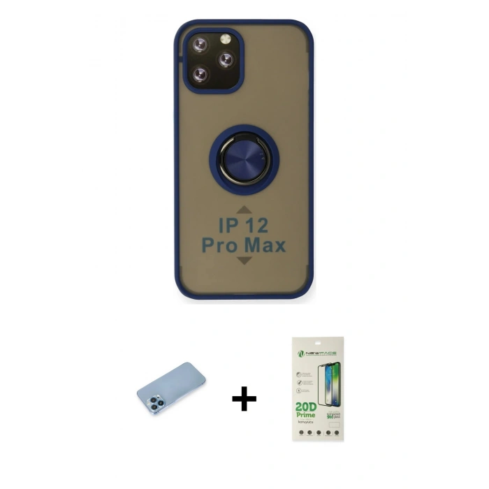MARSİLYAN™- iPhone 12 Pro Max Kılıf Yörünge Çizgi - Siyah 20D Premium Cam Ekran Koruyucu + Shine Kamera Lens Koruma Cam - MI