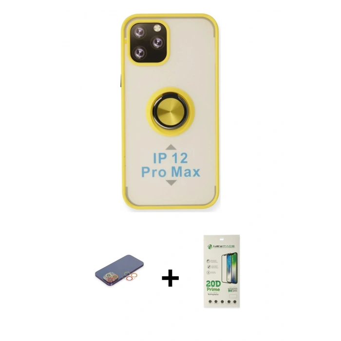 MARSİLYAN™- iPhone 12 Pro Max Kılıf Yörünge Çizgi - Siyah 20D Premium Cam Ekran Koruyucu + Renkli Kamera Lens Koruma Cam - TU
