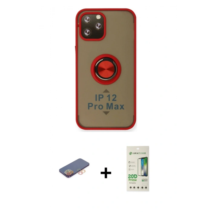 MARSİLYAN™- iPhone 12 Pro Max Kılıf Yörünge Çizgi - Siyah 20D Premium Cam Ekran Koruyucu + Renkli Kamera Lens Koruma Cam - TU