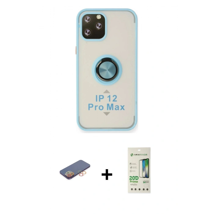 MARSİLYAN™- iPhone 12 Pro Max Kılıf Yörünge Çizgi - Siyah 20D Premium Cam Ekran Koruyucu + Renkli Kamera Lens Koruma Cam - TU