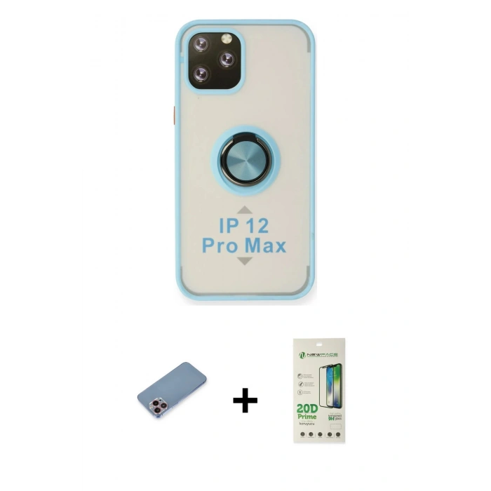 MARSİLYAN™- iPhone 12 Pro Max Kılıf Yörünge Çizgi - Siyah 20D Premium Cam Ekran Koruyucu + Shine Kamera Lens Koruma Cam - PE