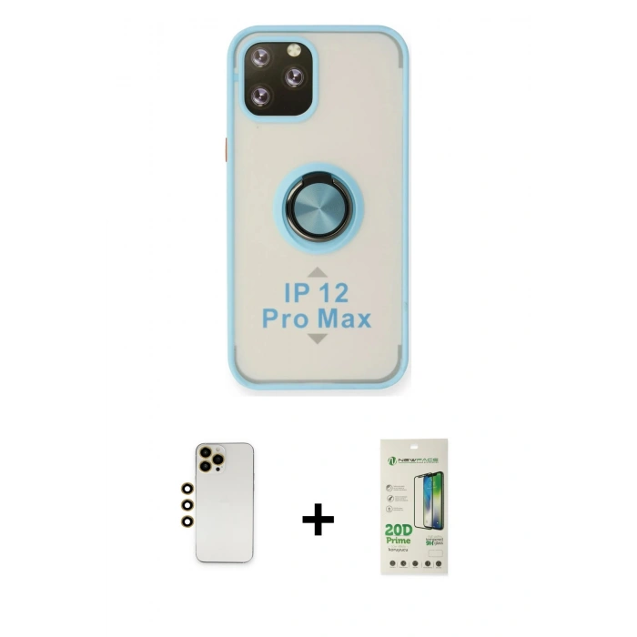 MARSİLYAN™- iPhone 12 Pro Max Kılıf Yörünge Çizgi - Siyah 20D Premium Cam Ekran Koruyucu + Shine Kamera Lens - GD
