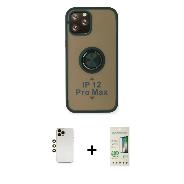 MARSİLYAN™- iPhone 12 Pro Max Kılıf Yörünge Çizgi - Siyah 20D Premium Cam Ekran Koruyucu + Shine Kamera Lens - GD