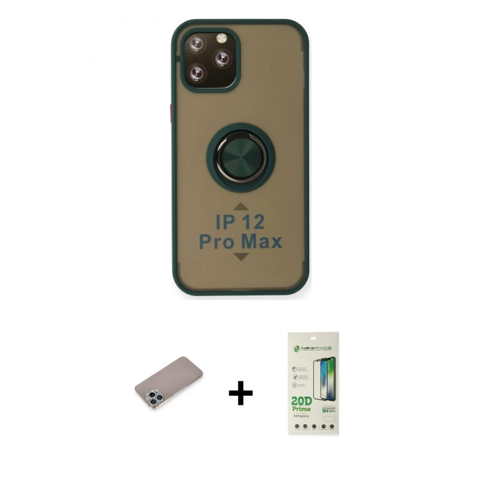 MARSİLYAN™- iPhone 12 Pro Max Kılıf Yörünge Çizgi - Siyah 20D Premium Cam Ekran Koruyucu + Sierra Blue Shine Kamera Lens Koruma Cam