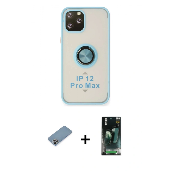MARSİLYAN™- iPhone 12 Pro Max Kılıf Yörünge Çizgi - Siyah 360 Mat Full Body Arka Koruyucu + Shine Kamera Lens Koruma Cam - GI