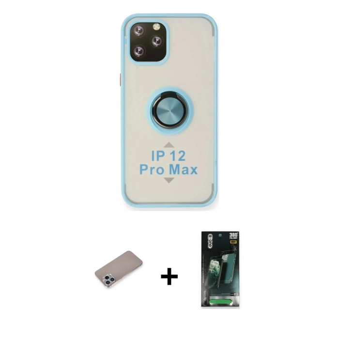MARSİLYAN™- iPhone 12 Pro Max Kılıf Yörünge Çizgi - Siyah 360 Mat Full Body Arka Koruyucu + Shine Kamera Lens Koruma Cam - SABE