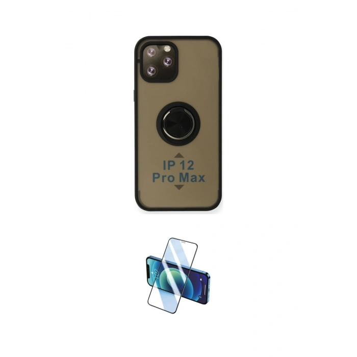 MARSİLYAN™- iPhone 12 Pro Max Kılıf Yörünge Çizgi - Siyah 3D Antistatik Cam Ekran Koruyucu
