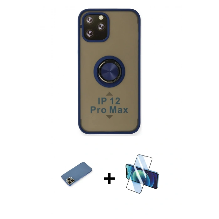 MARSİLYAN™- iPhone 12 Pro Max Kılıf Yörünge Çizgi - Siyah 3D Antistatik Cam Ekran Koruyucu + Shine Kamera Lens Koruma Cam - GD
