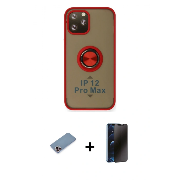 MARSİLYAN™- iPhone 12 Pro Max Kılıf Yörünge Çizgi - Siyah 3D Antistatik Hayalet Cam Ekran Koruyucu + Shine Kamera Lens Koruma Cam - PE