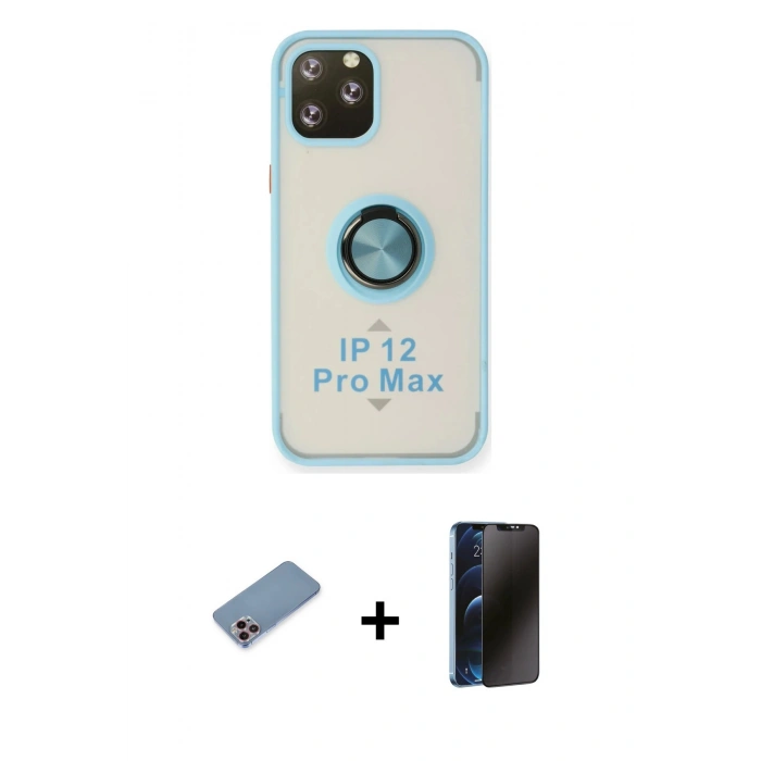 MARSİLYAN™- iPhone 12 Pro Max Kılıf Yörünge Çizgi - Siyah 3D Antistatik Hayalet Cam Ekran Koruyucu + Shine Kamera Lens Koruma Cam - PE