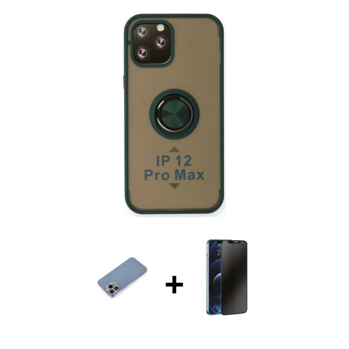 MARSİLYAN™- iPhone 12 Pro Max Kılıf Yörünge Çizgi - Siyah 3D Antistatik Hayalet Cam Ekran Koruyucu + Shine Kamera Lens Koruma Cam - PE