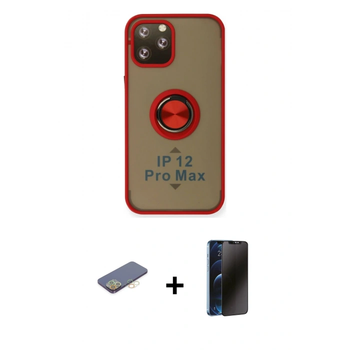 MARSİLYAN™- iPhone 12 Pro Max Kılıf Yörünge Çizgi - Siyah 3D Antistatik Hayalet Cam Ekran Koruyucu + Renkli Kamera Lens Koruma Cam - SI