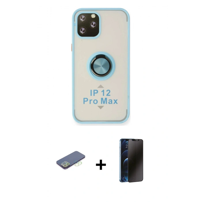 MARSİLYAN™- iPhone 12 Pro Max Kılıf Yörünge Çizgi - Siyah 3D Antistatik Hayalet Cam Ekran Koruyucu + Renkli Kamera Lens Koruma Cam - YL