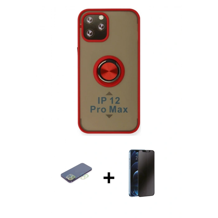 MARSİLYAN™- iPhone 12 Pro Max Kılıf Yörünge Çizgi - Siyah 3D Antistatik Hayalet Cam Ekran Koruyucu + Renkli Kamera Lens Koruma Cam - YL