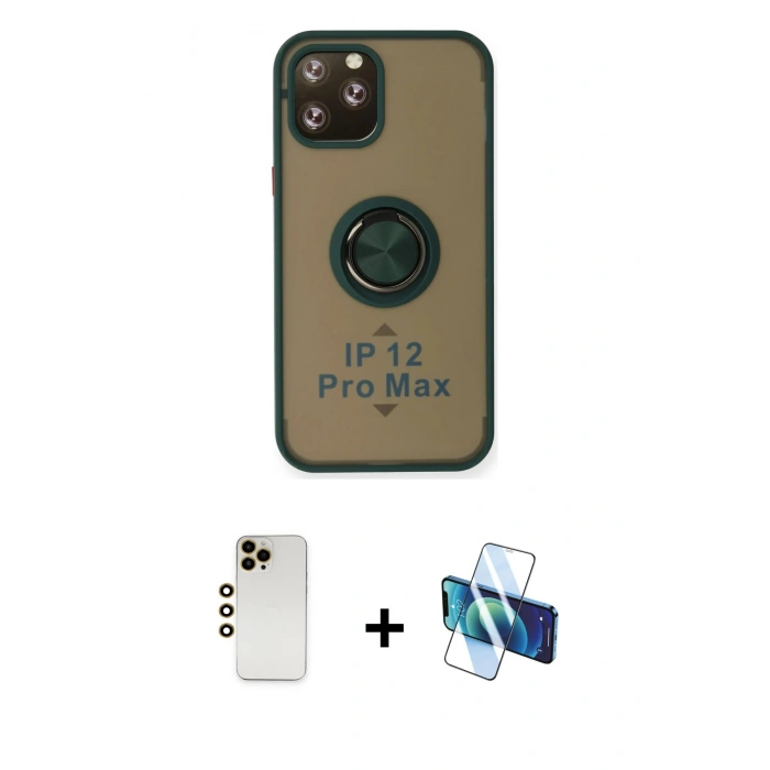 MARSİLYAN™- iPhone 12 Pro Max Kılıf Yörünge Çizgi - Siyah 3D Antistatik Seramik Nano Ekran Koruyucu + Shine Kamera Lens - GD