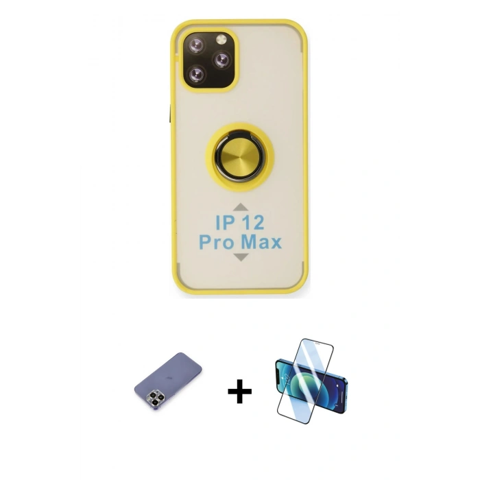 MARSİLYAN™- iPhone 12 Pro Max Kılıf Yörünge Çizgi - Siyah 3D Antistatik Seramik Nano Ekran Koruyucu + Metal Kamera Lens Koruma Cam - GD