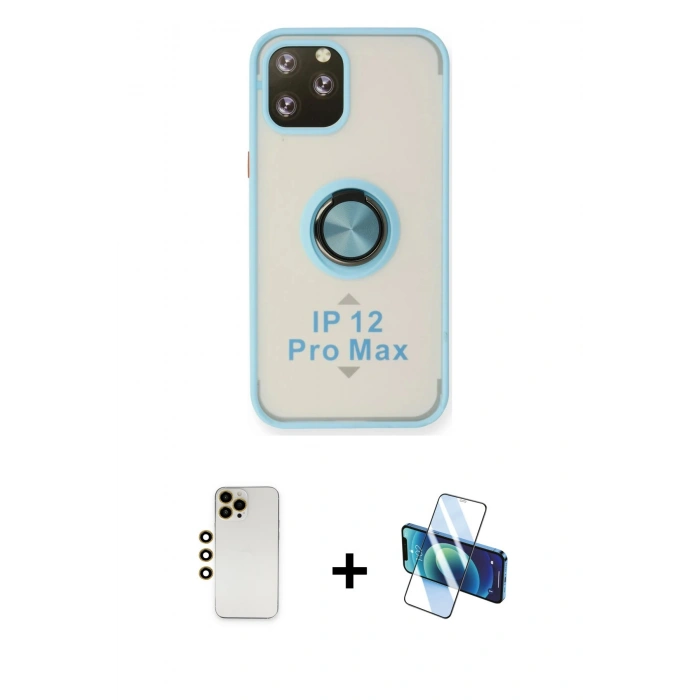 MARSİLYAN™- iPhone 12 Pro Max Kılıf Yörünge Çizgi - Siyah 3D Antistatik Seramik Nano Ekran Koruyucu + Shine Kamera Lens - GD