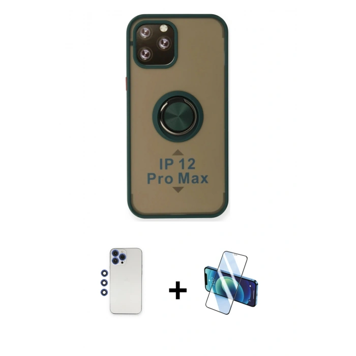 MARSİLYAN™- iPhone 12 Pro Max Kılıf Yörünge Çizgi - Siyah 3D Antistatik Seramik Nano Ekran Koruyucu + Shine Kamera Lens - LT