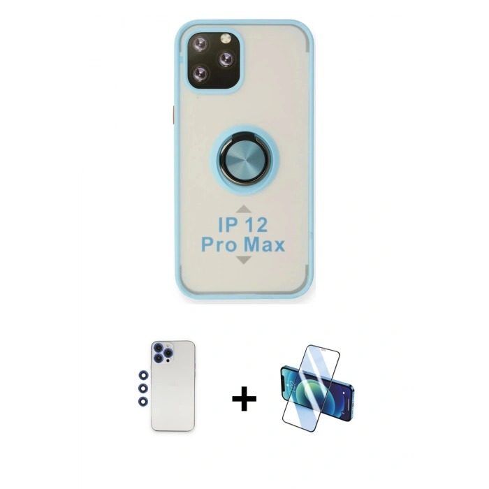 MARSİLYAN™- iPhone 12 Pro Max Kılıf Yörünge Çizgi - Siyah 3D Antistatik Seramik Nano Ekran Koruyucu + Shine Kamera Lens - LT