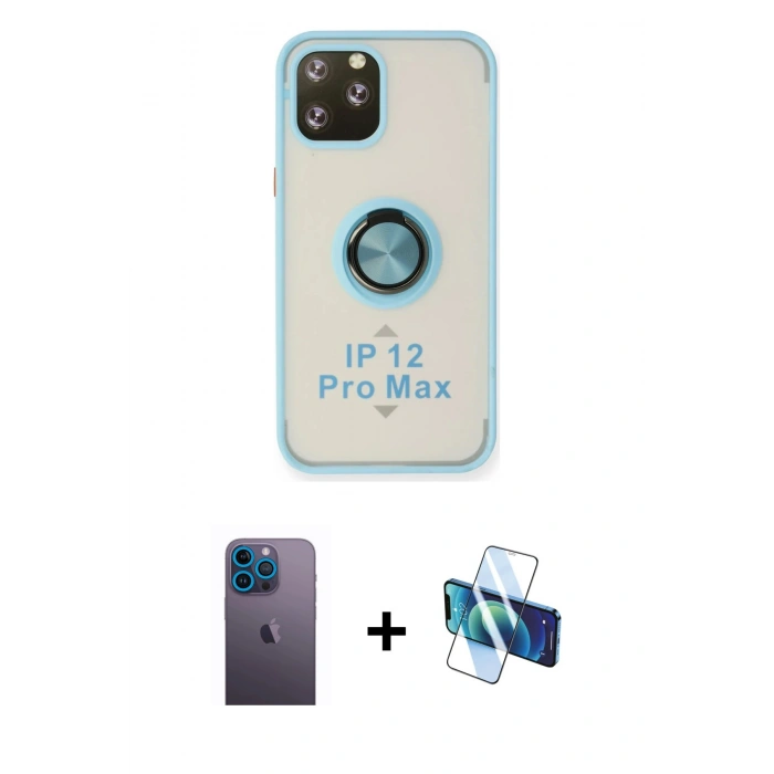 MARSİLYAN™- iPhone 12 Pro Max Kılıf Yörünge Çizgi - Siyah 3D Antistatik Seramik Nano Ekran Koruyucu + Neon Fosforlu Kamera Lens - MI