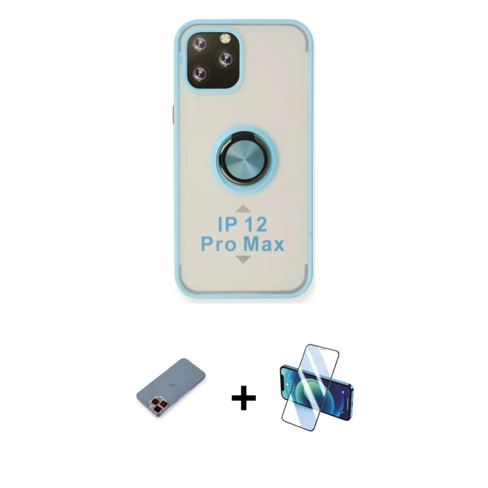 MARSİLYAN™- iPhone 12 Pro Max Kılıf Yörünge Çizgi - Siyah 3D Antistatik Seramik Nano Ekran Koruyucu + Metal Kamera Lens Koruma Cam - KI