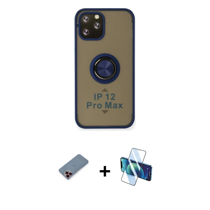 MARSİLYAN™- iPhone 12 Pro Max Kılıf Yörünge Çizgi - Siyah 3D Antistatik Seramik Nano Ekran Koruyucu + Metal Kamera Lens Koruma Cam - KI