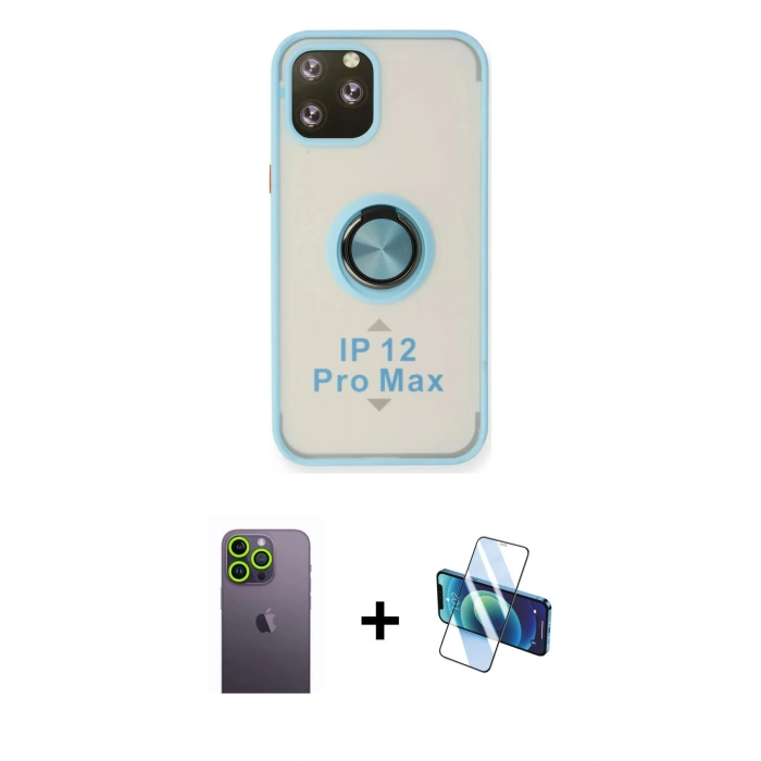 MARSİLYAN™- iPhone 12 Pro Max Kılıf Yörünge Çizgi - Siyah 3D Antistatik Seramik Nano Ekran Koruyucu + Neon Fosforlu Kamera Lens - YL