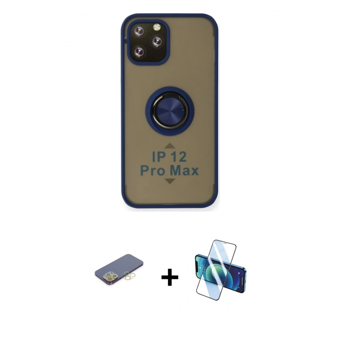 MARSİLYAN™- iPhone 12 Pro Max Kılıf Yörünge Çizgi - Siyah 3D Antistatik Seramik Nano Ekran Koruyucu + Renkli Kamera Lens Koruma Cam - SI